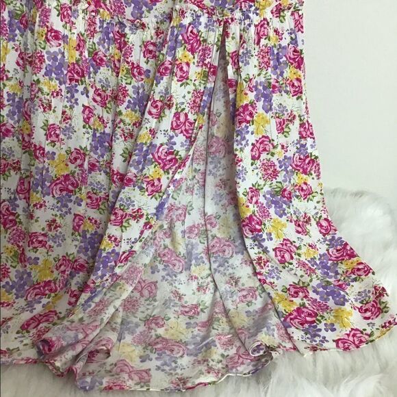 Dark Pink Floral Shirred Off The Shoulder Maxi Dress New Size 8 - Picture 7 of 12